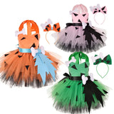 Kids Girls Caveman Costume Cavegirl Tulle Dress with Headpiece Stone Age Outfit Halloween Cosplay Dress Up Photo Shoot