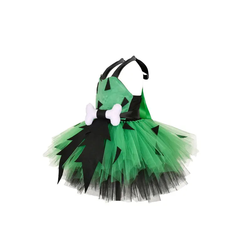 Kids Girls Caveman Costume Cavegirl Tulle Dress with Headpiece Stone Age Outfit Halloween Cosplay Dress Up Photo Shoot