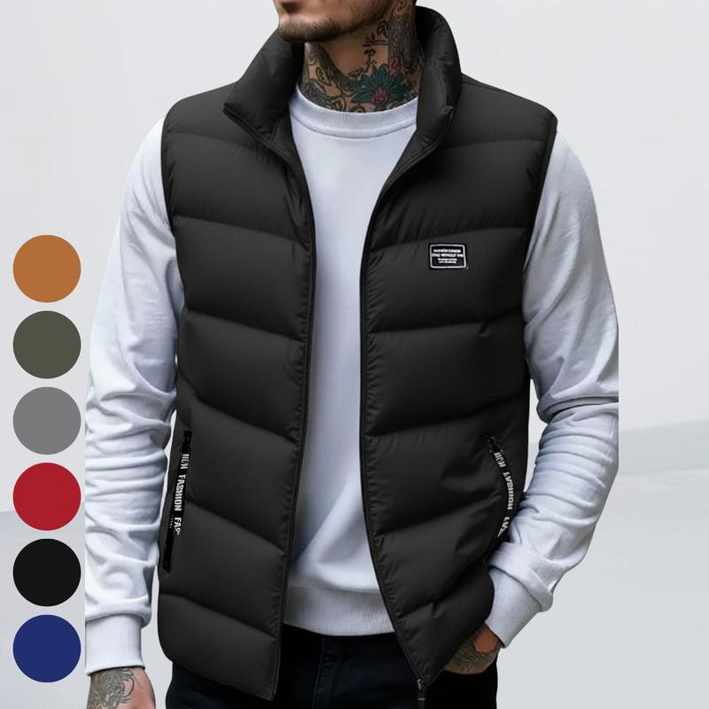Men's Thickened Warm Sleeveless Vest - Black Full-Zip Stand Collar Ideal for Winter Workouts Parties & Daily Wear Perfect Gift for Husbands Sons Cold-Resistant Durable Activewear Minimalist High-Quality Fabric winter vest Menswear Love