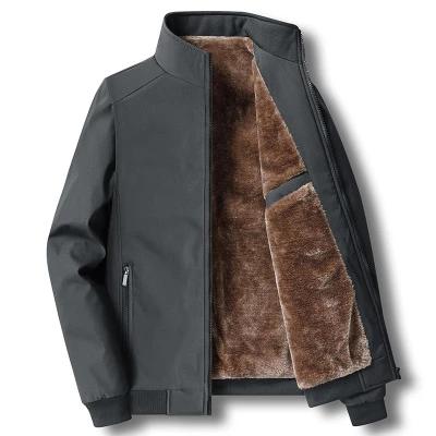 Men's Autumn And Winter Warm Fleece Jacket Casual Outdoor Coat Plain Beige Tops