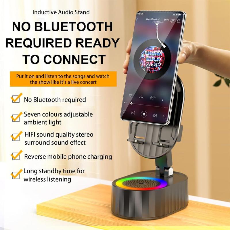 5in1 Wireless Speaker Cell Phone Stand with Bluetooth/Induction Audio & Atmosphere Light/Power Bank