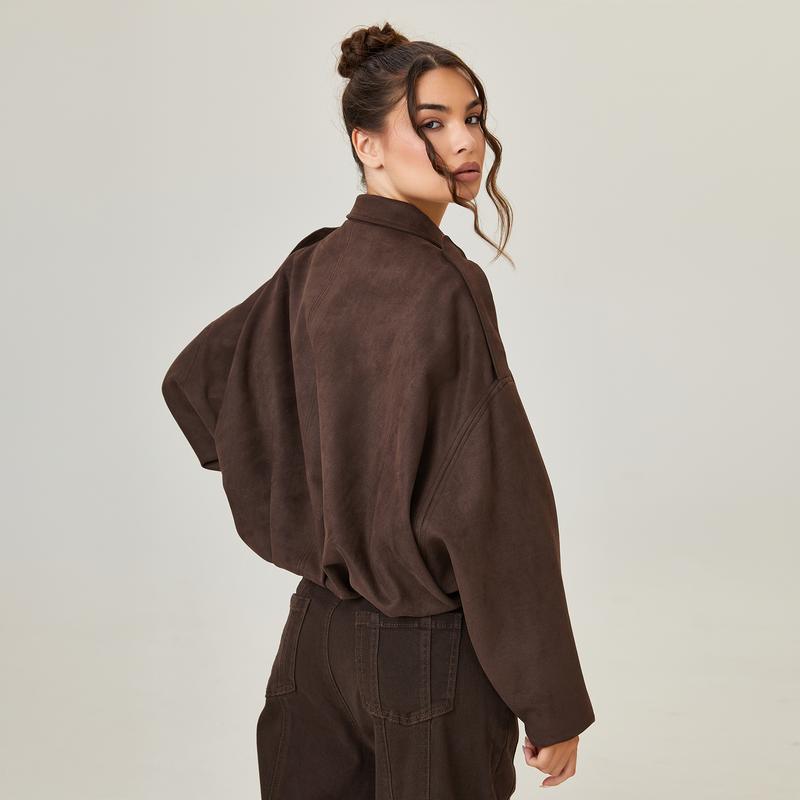 Women's Winter Vintage Solid Color Collared Zipper Long Sleeve Jacket, Cozy Outerwear for Lady