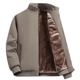 Men's Autumn And Winter Warm Fleece Jacket Casual Outdoor Coat Plain Beige Tops