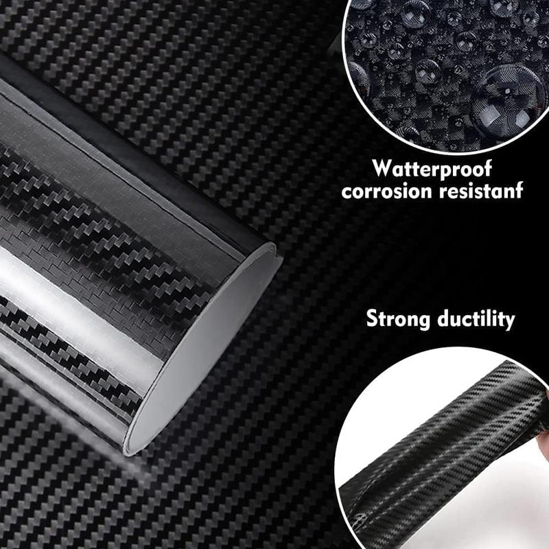 20" x 10FT / 50CM*300CM Gloss Carbon Fiber Car Wrap Vinyl Bubble Free Air Release Adhesive Car Wrap Film Roll Automotive DIY Decals With Installation Tools