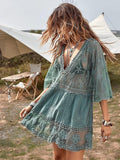Elegance: Contrast Lace V-Neck Beach Dress ✨