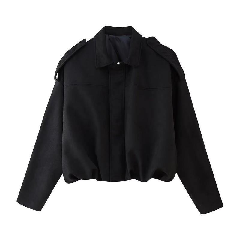 Women's Winter Vintage Solid Color Collared Zipper Long Sleeve Jacket, Cozy Outerwear for Lady
