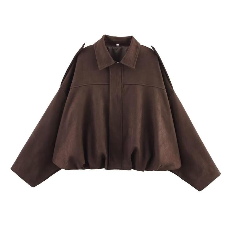 Women's Winter Vintage Solid Color Collared Zipper Long Sleeve Jacket, Cozy Outerwear for Lady