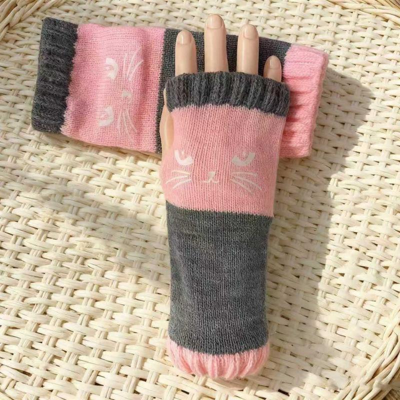✨This Week's Special Price $9.99❄️Women's Knitted Fingerless Gloves with Cute Cat