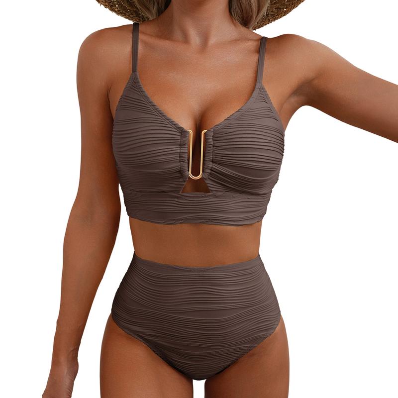 🌊 2 Piece Textured Bikini | U-Wire High Waisted Swimwear