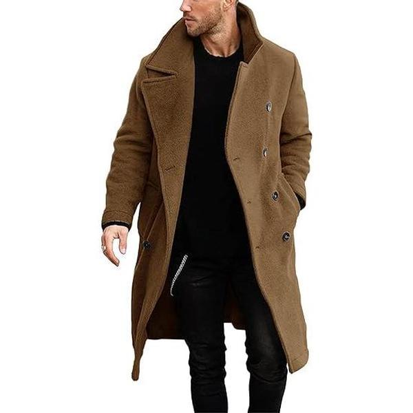 Men's Double Breasted Trench Coat Casual Lapel Collar Business Winter Long Overcoats