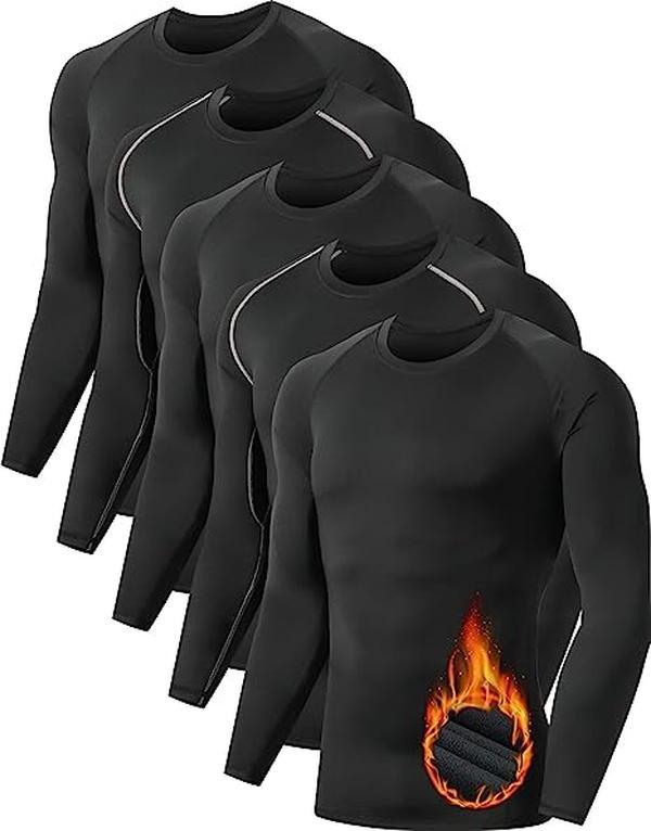 Men's 5-Pack Thermal Compression Shirts 💪❄️ Fleece-Lined Athletic Base Layer