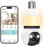 4MP Light Bulb Security Camera 5G and 2.4GHz wireless indoor/outdoor security camera with night vision, motion detection, 360° Pan/Tilt remote viewing, and real-time alerts-Light bulb