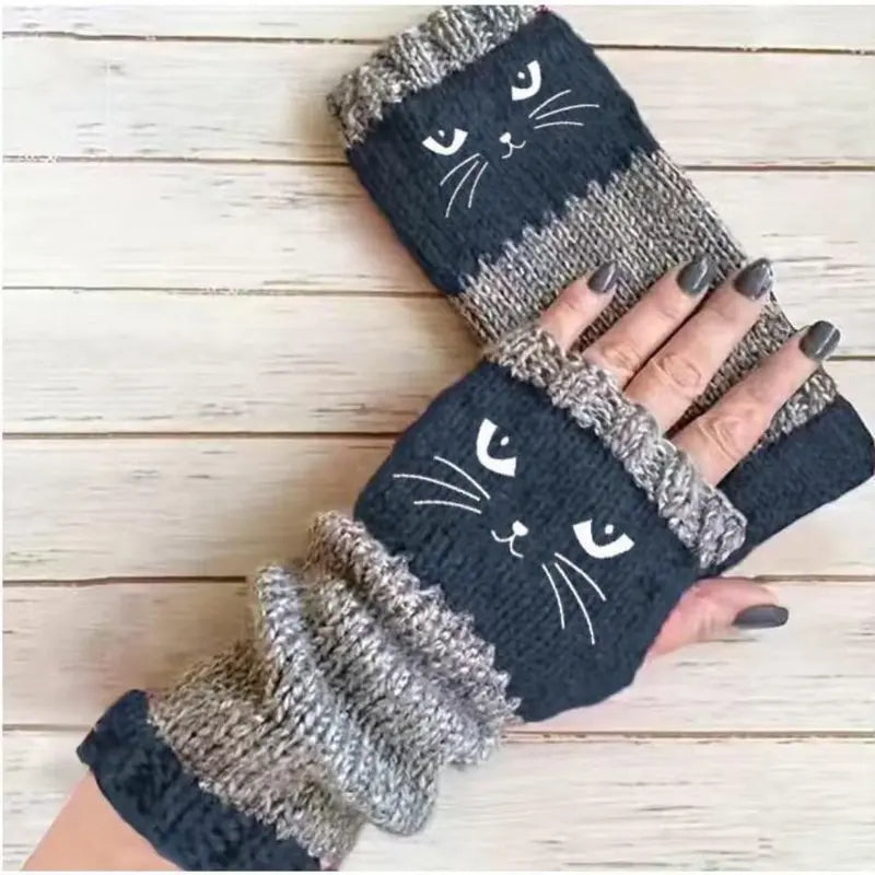 ✨This Week's Special Price $9.99❄️Women's Knitted Fingerless Gloves with Cute Cat