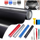 20" x 10FT / 50CM*300CM Gloss Carbon Fiber Car Wrap Vinyl Bubble Free Air Release Adhesive Car Wrap Film Roll Automotive DIY Decals With Installation Tools