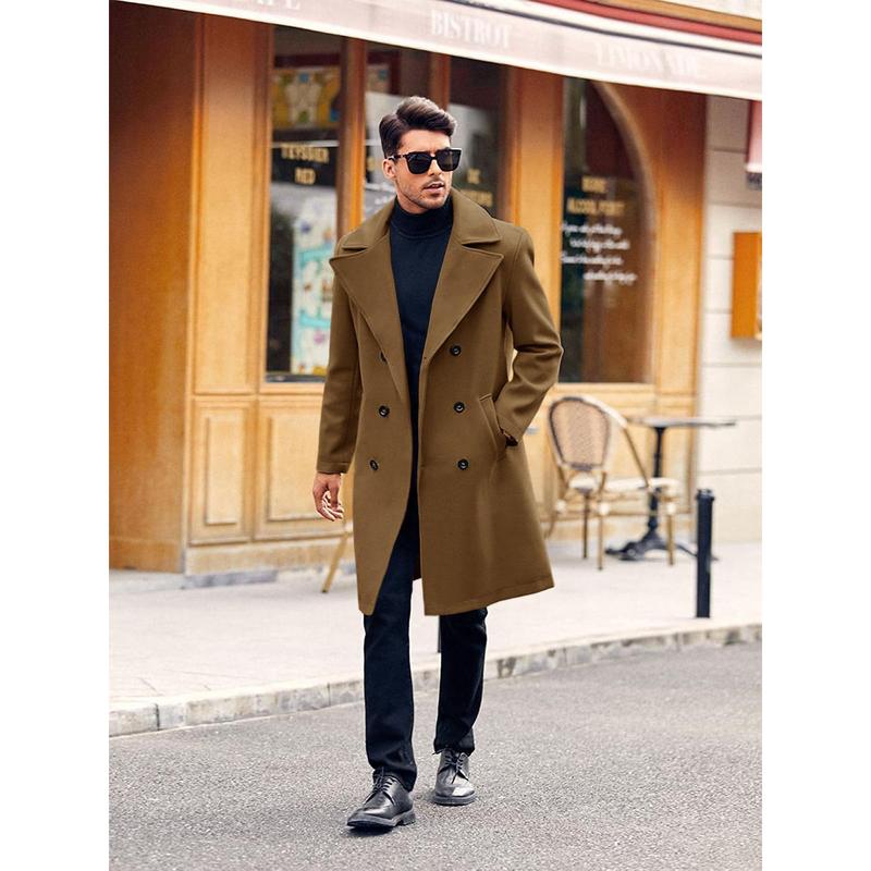 Men's Double Breasted Trench Coat Casual Lapel Collar Business Winter Long Overcoats