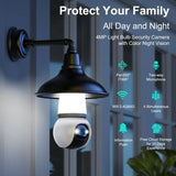 4MP Light Bulb Security Camera 5G and 2.4GHz wireless indoor/outdoor security camera with night vision, motion detection, 360° Pan/Tilt remote viewing, and real-time alerts-Light bulb