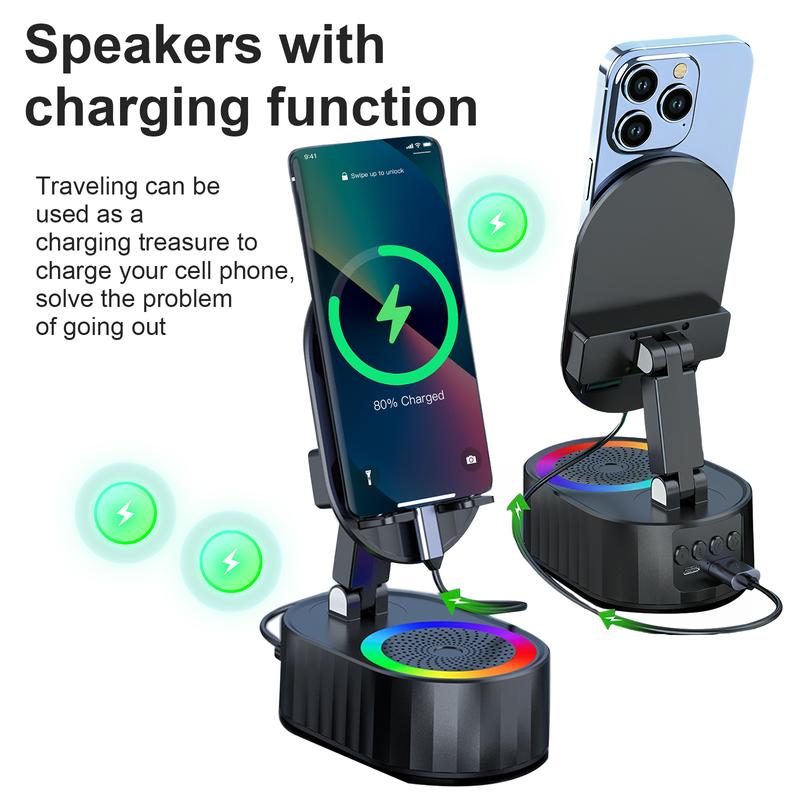 5in1 Wireless Speaker Cell Phone Stand with Bluetooth/Induction Audio & Atmosphere Light/Power Bank