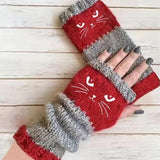 ✨This Week's Special Price $9.99❄️Women's Knitted Fingerless Gloves with Cute Cat
