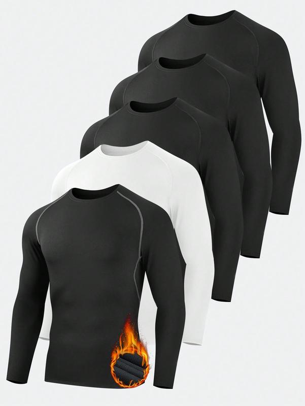 Men's 5-Pack Thermal Compression Shirts 💪❄️ Fleece-Lined Athletic Base Layer