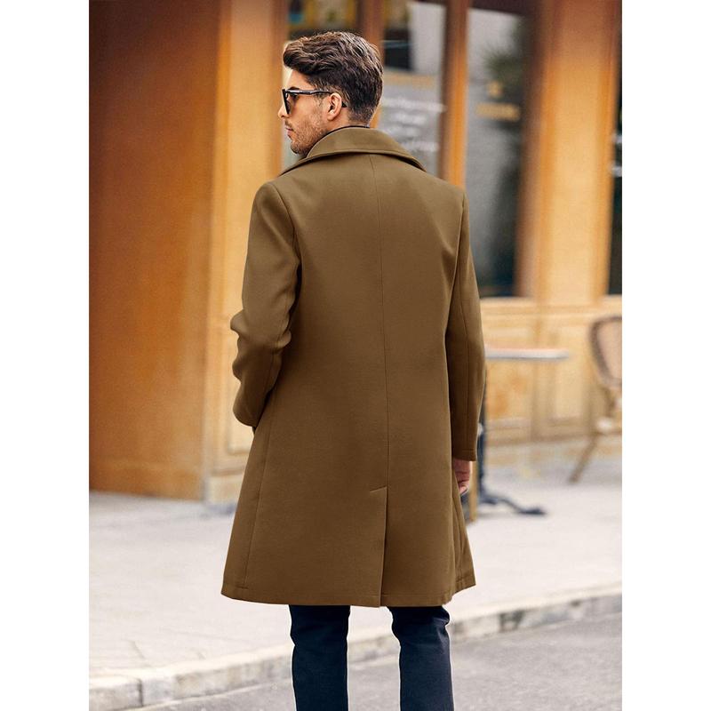 Men's Double Breasted Trench Coat Casual Lapel Collar Business Winter Long Overcoats