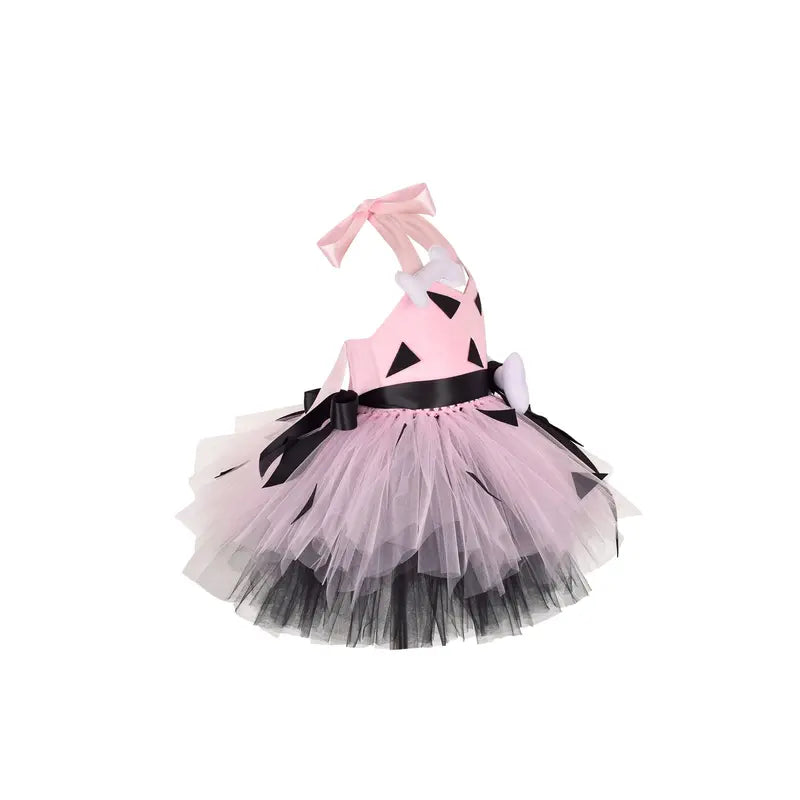 Kids Girls Caveman Costume Cavegirl Tulle Dress with Headpiece Stone Age Outfit Halloween Cosplay Dress Up Photo Shoot