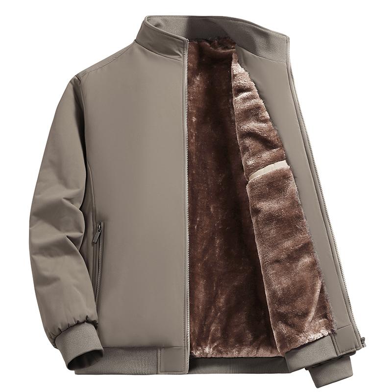 Men's Autumn And Winter Warm Fleece Jacket Casual Outdoor Coat Plain Beige Tops