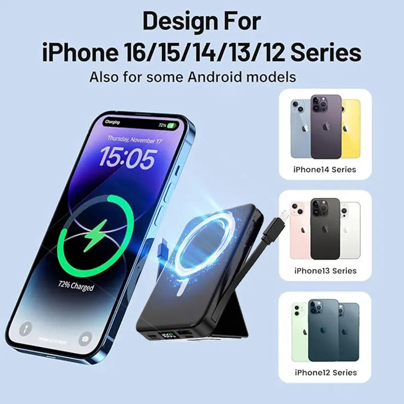 Magnetic Wireless Power Bank 10000mAh 22.5W PD Fast Charging phone holder LED Display Portable Charger with Stand