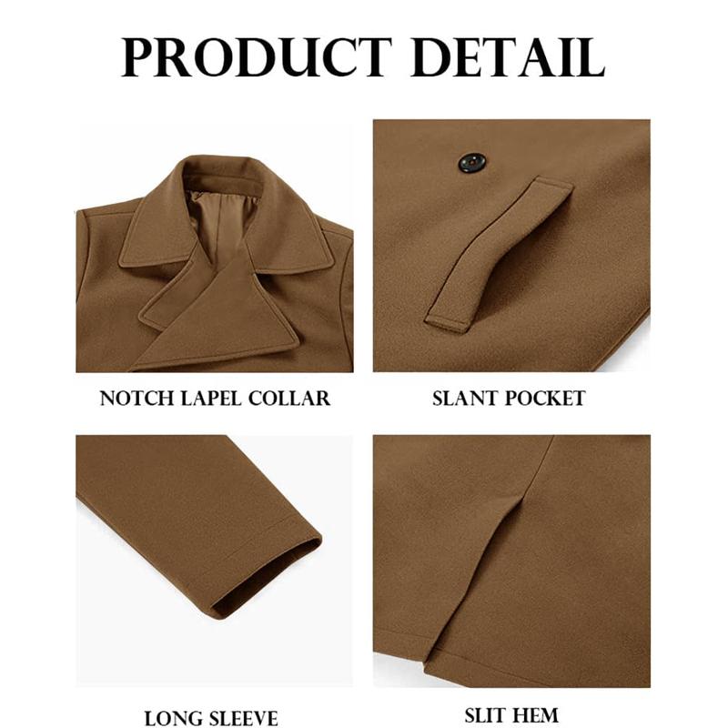 Men's Double Breasted Trench Coat Casual Lapel Collar Business Winter Long Overcoats