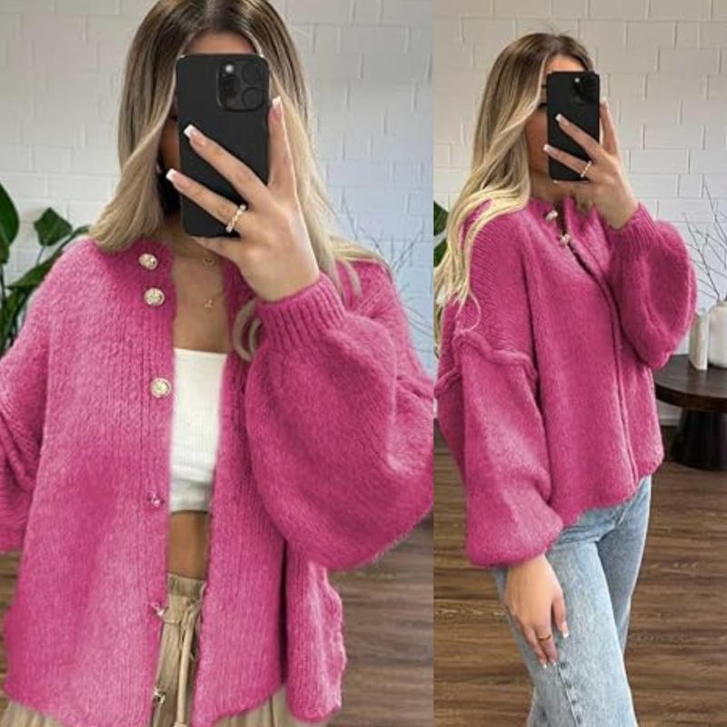 🧶Women's Oversized Knit Cardigan - Lightweight Button Up
