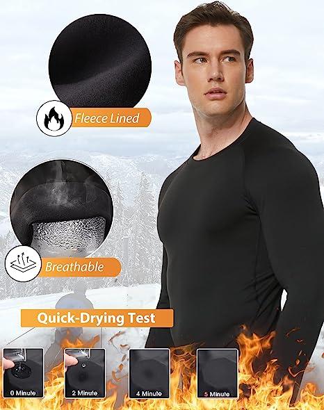 Men's 5-Pack Thermal Compression Shirts 💪❄️ Fleece-Lined Athletic Base Layer
