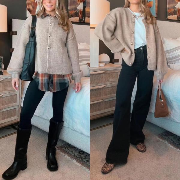 🧶Women's Oversized Knit Cardigan - Lightweight Button Up