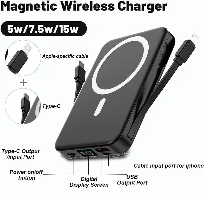 Magnetic Wireless Power Bank 10000mAh 22.5W PD Fast Charging phone holder LED Display Portable Charger with Stand
