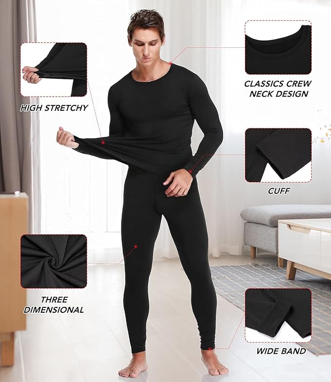 🎁Last Day Promotion 49% OFF ❄️ Men's Black Thermal Underwear Set: Quick-Dry Cold Weather Fitness Gear🧤