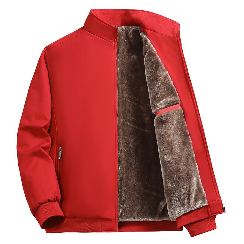 Men's Autumn And Winter Warm Fleece Jacket Casual Outdoor Coat Plain Beige Tops