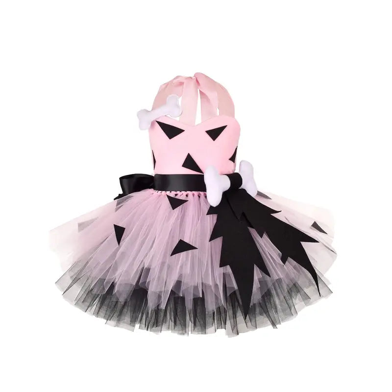 Kids Girls Caveman Costume Cavegirl Tulle Dress with Headpiece Stone Age Outfit Halloween Cosplay Dress Up Photo Shoot