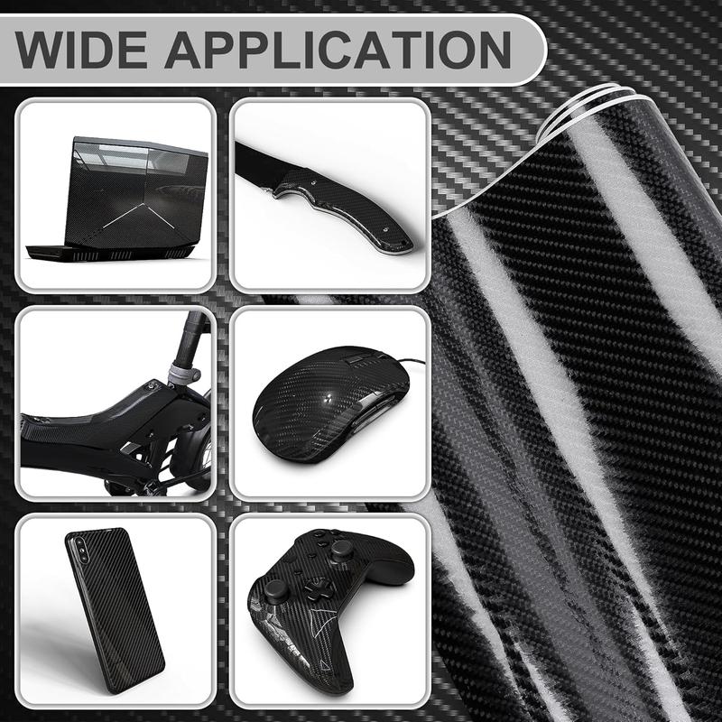 20" x 10FT / 50CM*300CM Gloss Carbon Fiber Car Wrap Vinyl Bubble Free Air Release Adhesive Car Wrap Film Roll Automotive DIY Decals With Installation Tools