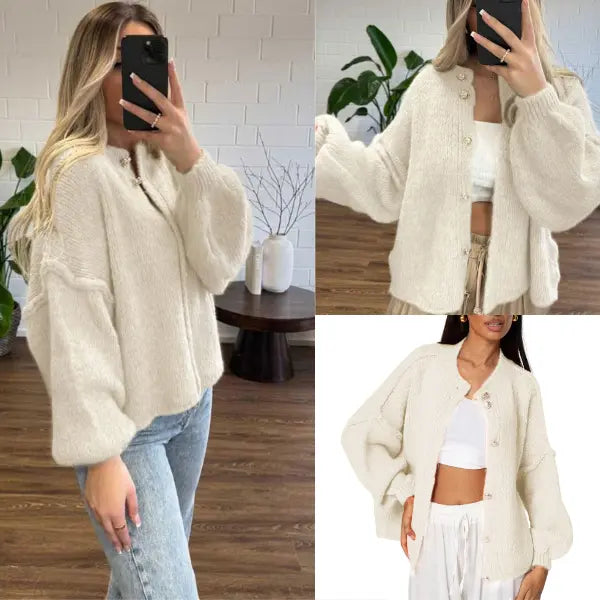 🧶Women's Oversized Knit Cardigan - Lightweight Button Up