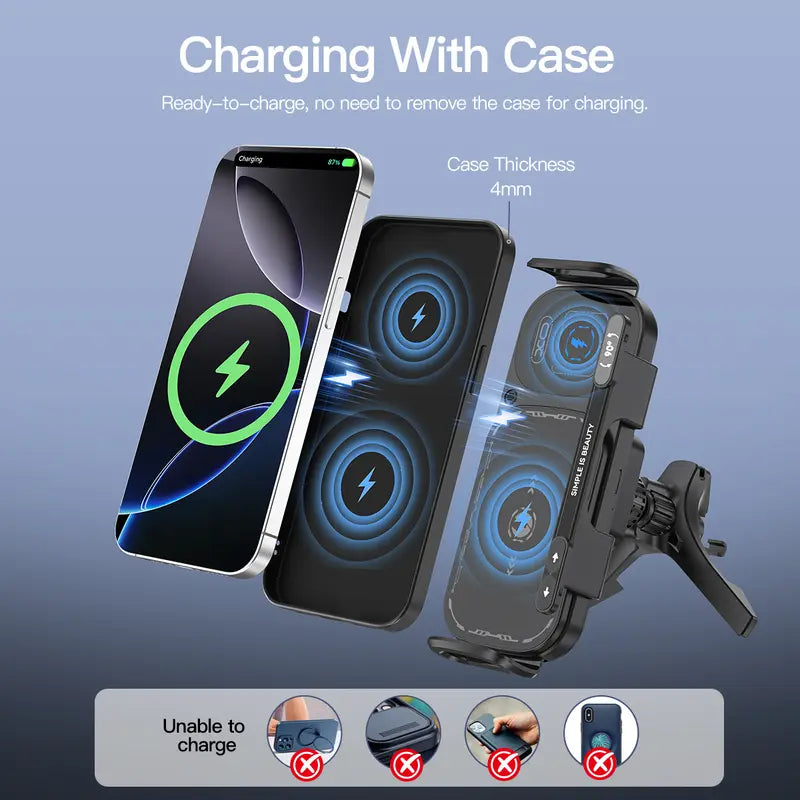 15W Wireless Fast-Charging Car Phone Mount for Foldable & Regular Smartphones