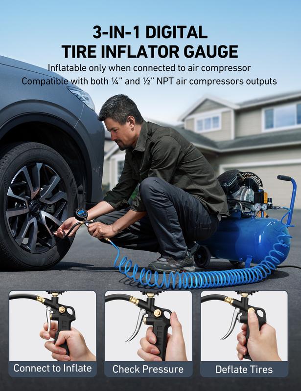 🚗 250 PSI Digital Tire Gauge: Inflate & Measure🛞