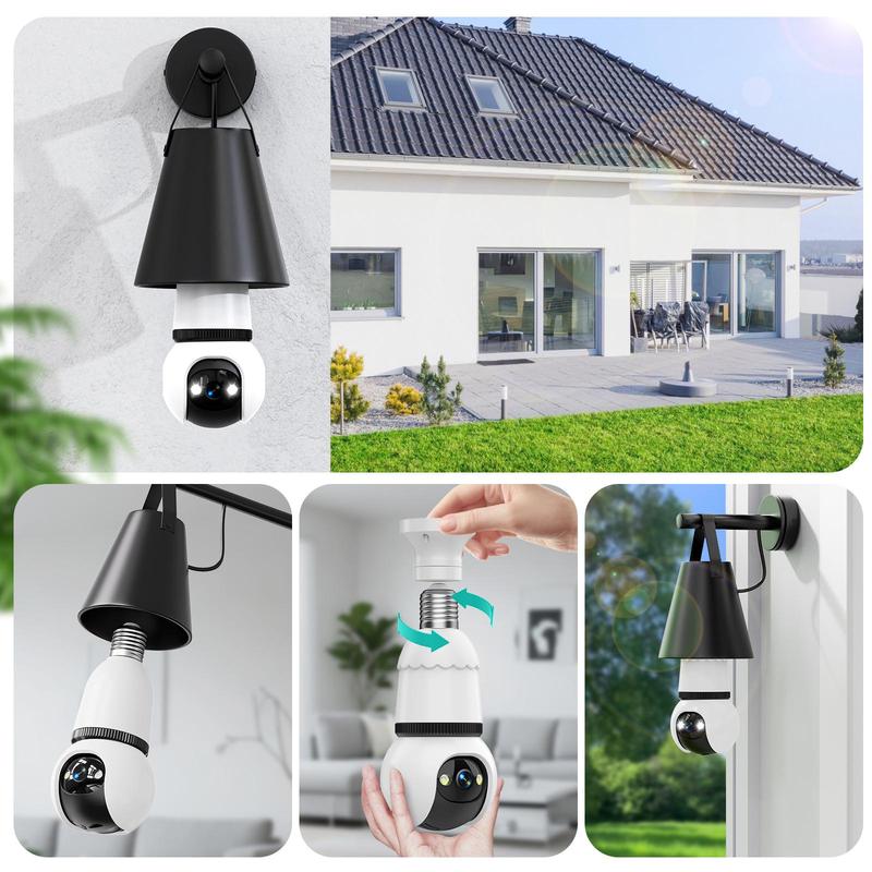 4MP Light Bulb Security Camera 5G and 2.4GHz wireless indoor/outdoor security camera with night vision, motion detection, 360° Pan/Tilt remote viewing, and real-time alerts-Light bulb