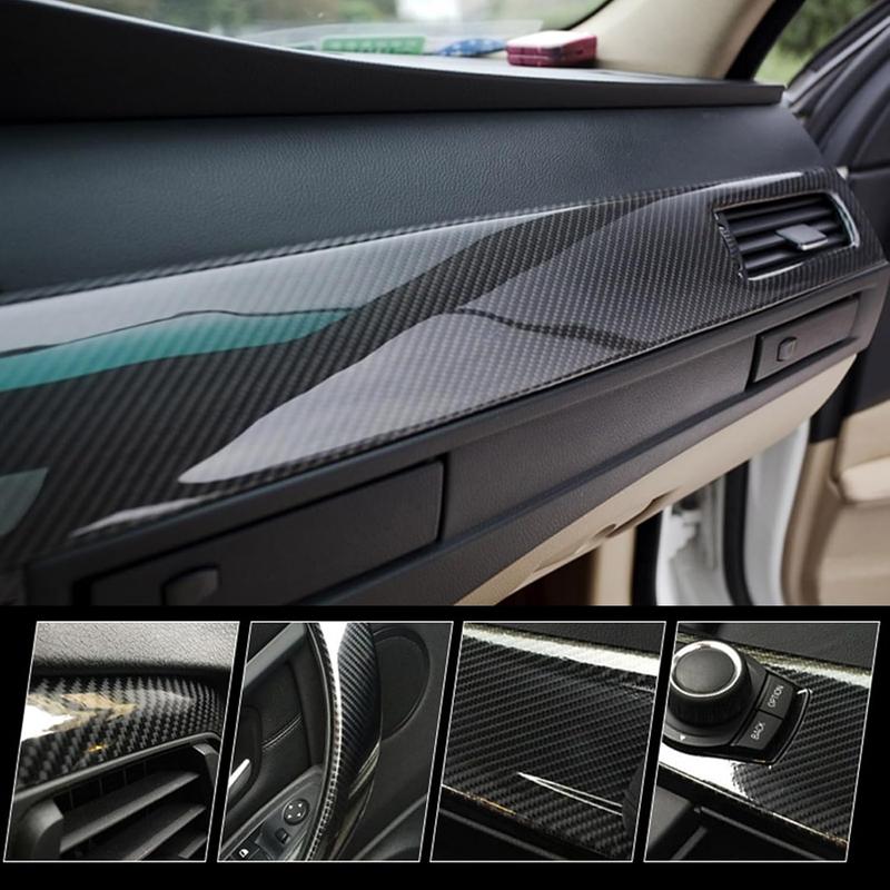 20" x 10FT / 50CM*300CM Gloss Carbon Fiber Car Wrap Vinyl Bubble Free Air Release Adhesive Car Wrap Film Roll Automotive DIY Decals With Installation Tools