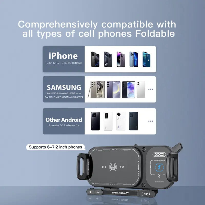 15W Wireless Fast-Charging Car Phone Mount for Foldable & Regular Smartphones