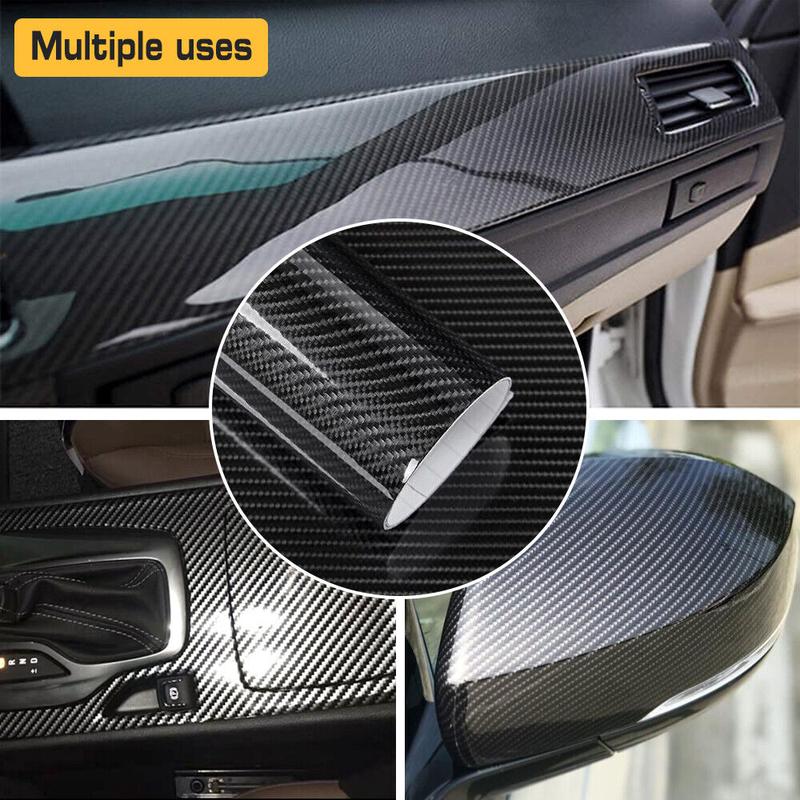 20" x 10FT / 50CM*300CM Gloss Carbon Fiber Car Wrap Vinyl Bubble Free Air Release Adhesive Car Wrap Film Roll Automotive DIY Decals With Installation Tools