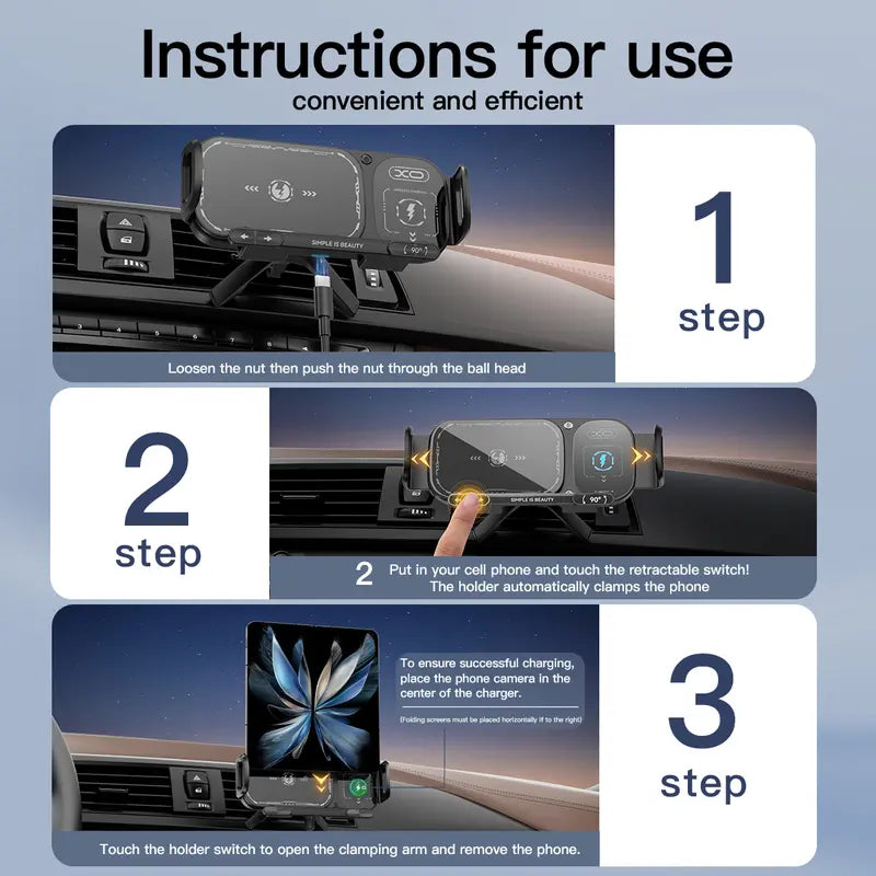 15W Wireless Fast-Charging Car Phone Mount for Foldable & Regular Smartphones
