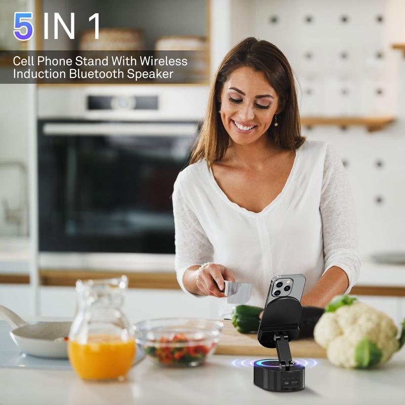 5in1 Wireless Speaker Cell Phone Stand with Bluetooth/Induction Audio & Atmosphere Light/Power Bank