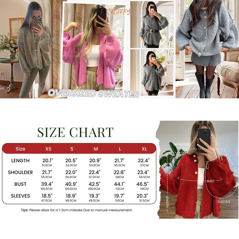 🧶Women's Oversized Knit Cardigan - Lightweight Button Up