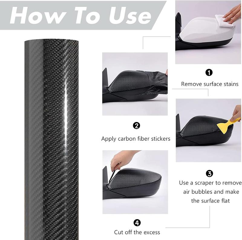 20" x 10FT / 50CM*300CM Gloss Carbon Fiber Car Wrap Vinyl Bubble Free Air Release Adhesive Car Wrap Film Roll Automotive DIY Decals With Installation Tools
