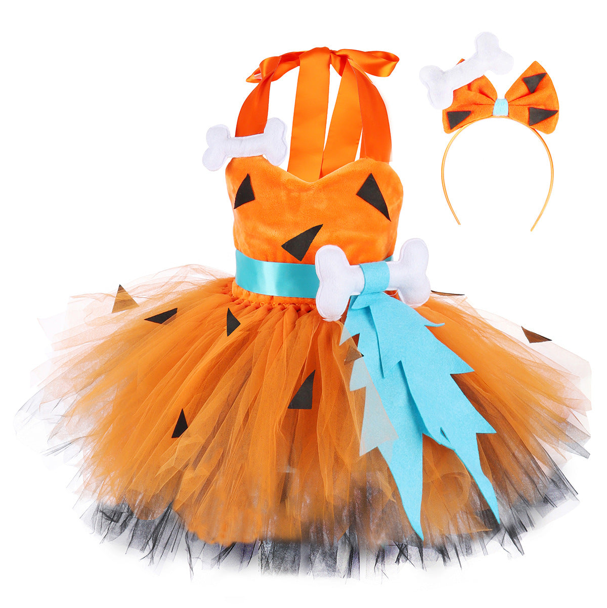 Kids Girls Caveman Costume Cavegirl Tulle Dress with Headpiece Stone Age Outfit Halloween Cosplay Dress Up Photo Shoot