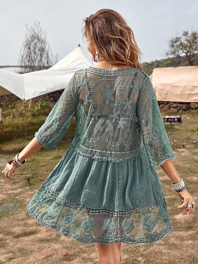 Elegance: Contrast Lace V-Neck Beach Dress ✨