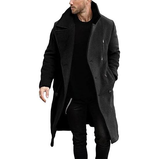 Men's Double Breasted Trench Coat Casual Lapel Collar Business Winter Long Overcoats
